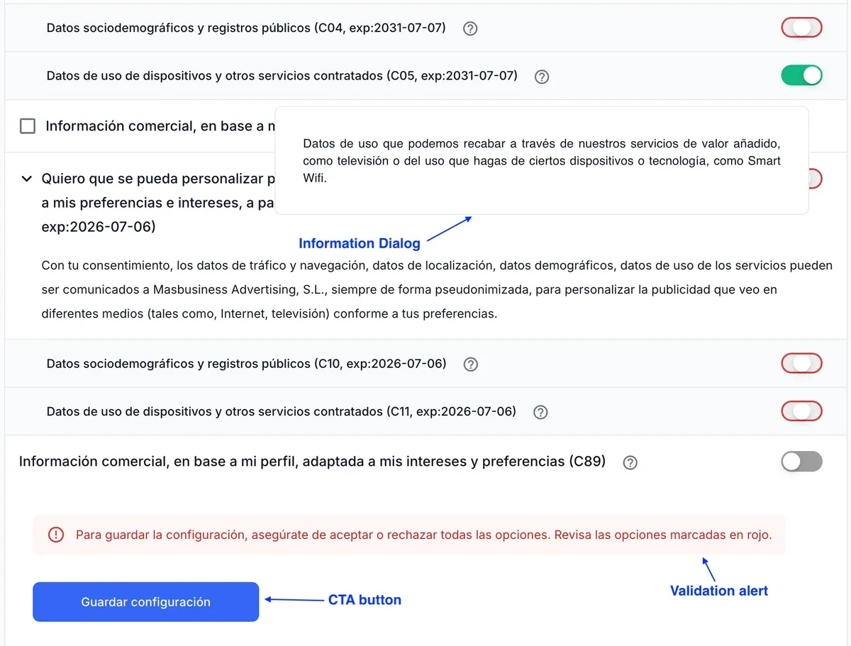 Component actions and feedback