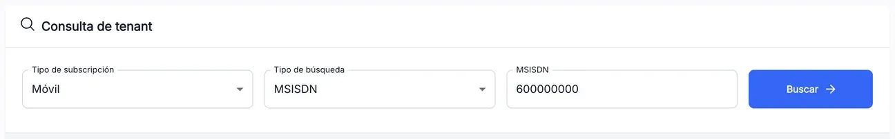 Tenant query form to search for a mobile line by MSISDN